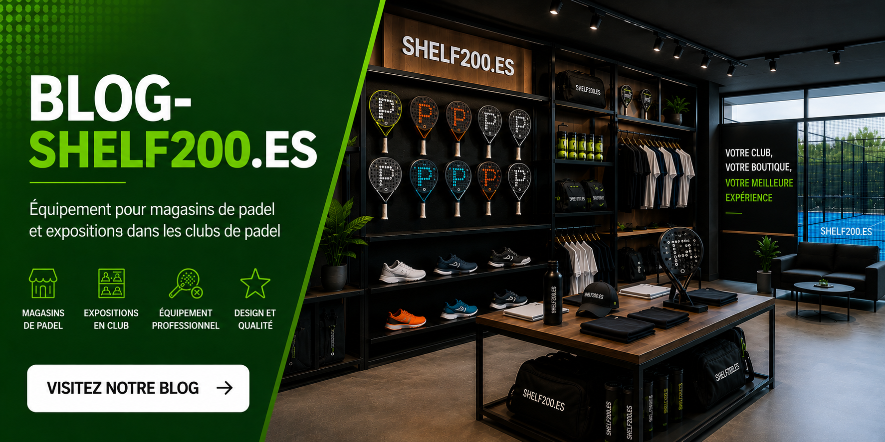 Blog de Shelf200.es sur l’équipement commercial pour magasins et clubs de padel, supports pour raquettes, exposition professionnelle et design d’espaces sportifs